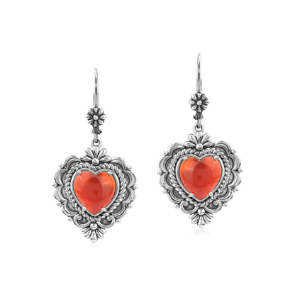 EXCLUSIVELY OURS! Sterling Silver Red Onyx Heart Lever Back Earrings