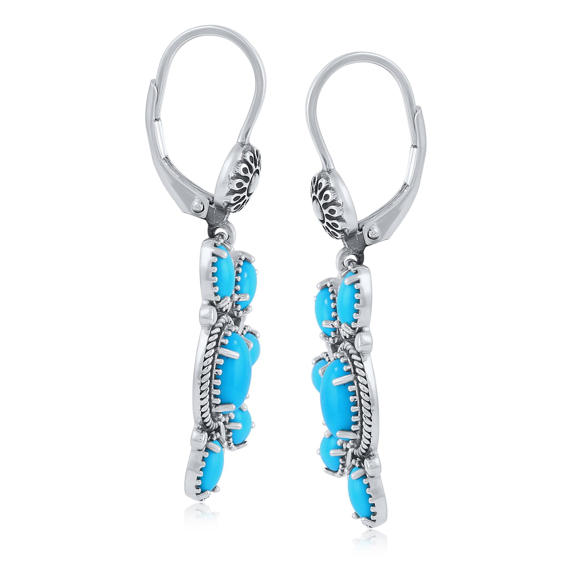 Sterling Silver Half Cluster Sleeping Beauty Turquoise Lever Back Earrings