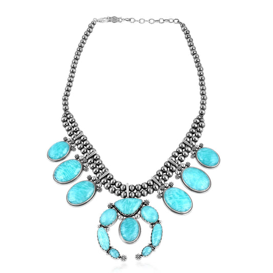Sterling Silver Amazonite Naja Squash Blossom Statement Necklace