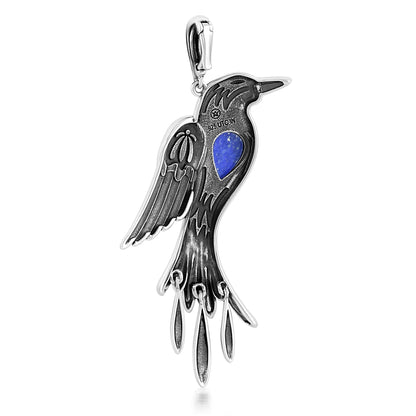 EXCLUSIVELY OURS! Sterling Silver Lapis Pinyon Jay Bird Pendant Enhancer