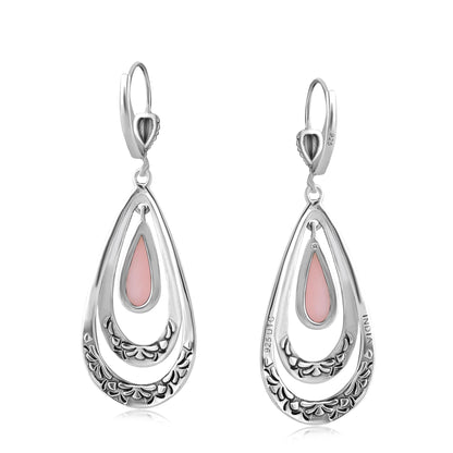 Sterling Silver Pink Opal Open Teardrop Lever Back Earrings
