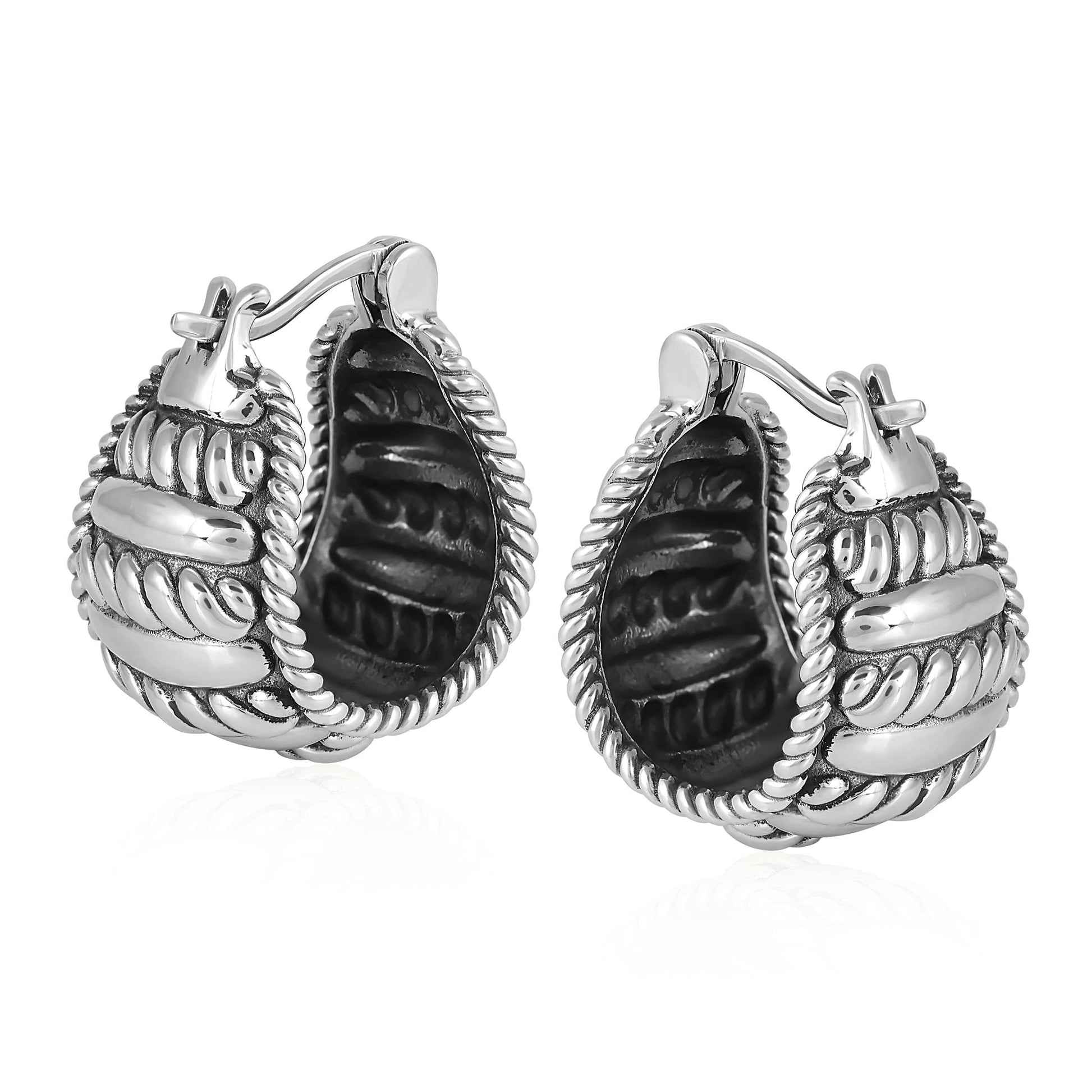 Sterling Silver Rope Design Huggie Hoop Earrings 