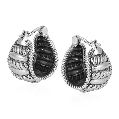Sterling Silver Rope Design Huggie Hoop Earrings 