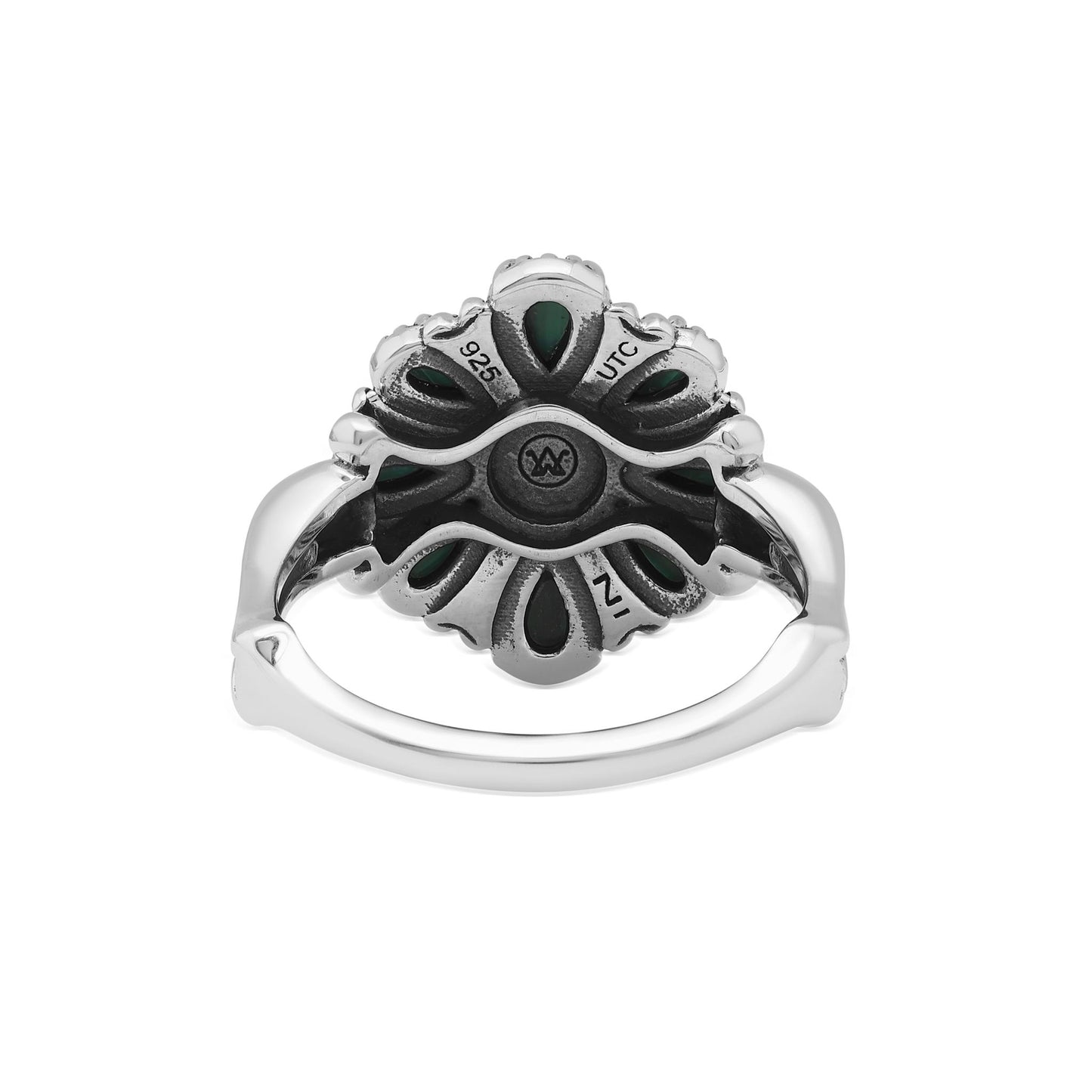  Sterling Silver Malachite Flower Cluster Ring, Sizes 5 to 10