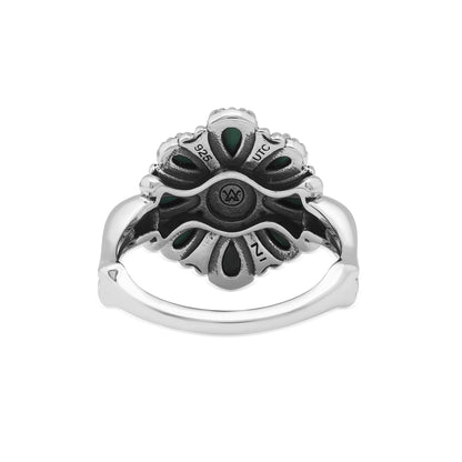  Sterling Silver Malachite Flower Cluster Ring, Sizes 5 to 10