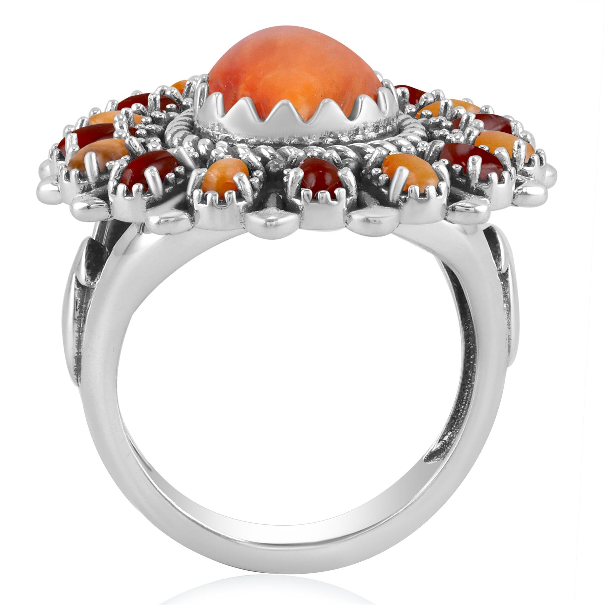 LIMITED EDITION! Sterling Silver Orange Spiny Oyster and Red Onyx Pear-Shaped Cluster Ring