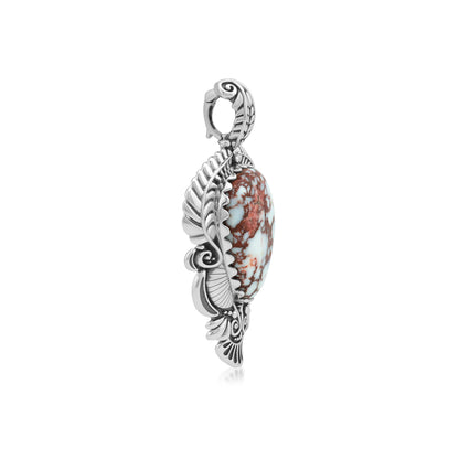 Sterling Silver Wild Horse Magnesite Pear Gemstone Leaf Pendant Enhancer 