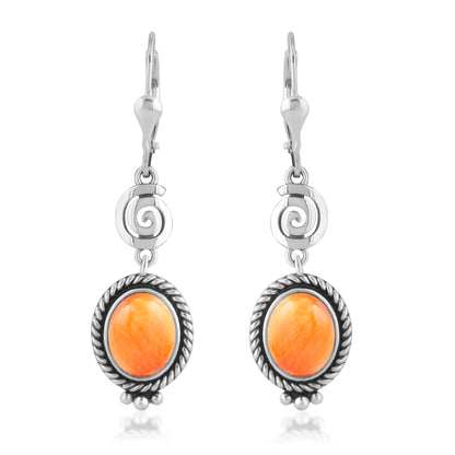 Sterling Silver Orange Spiny Oyster Life Spiral Drop and Dangle Earrings