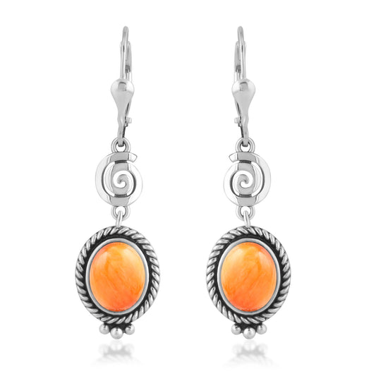Sterling Silver Orange Spiny Oyster Life Spiral Drop and Dangle Earrings