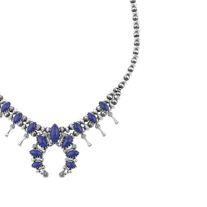 Sterling Silver Lapis Marquise-Cut Squash Blossom Necklace, 17 to 20 Inches