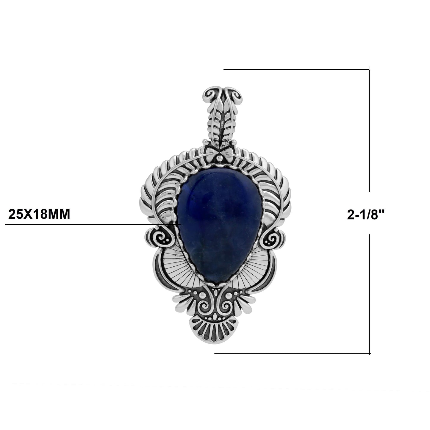 Sterling Silver Sodalite Pear Gemstone Leaf Pendant Enhancer 
