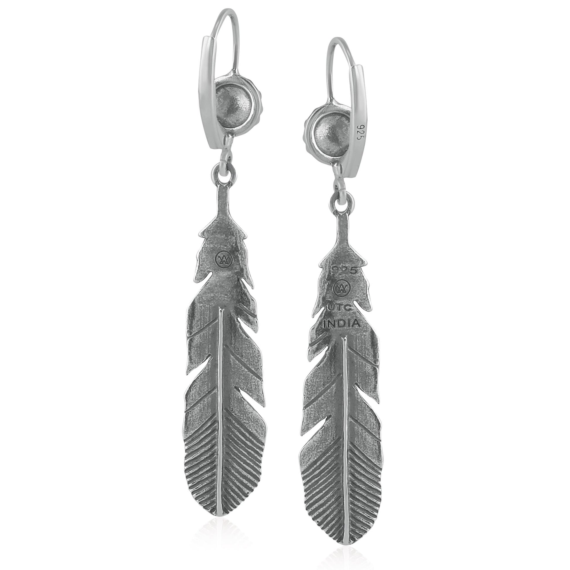 EXCLUSIVELY OURS! Sterling Silver Feather and Flower Dangle Earrings