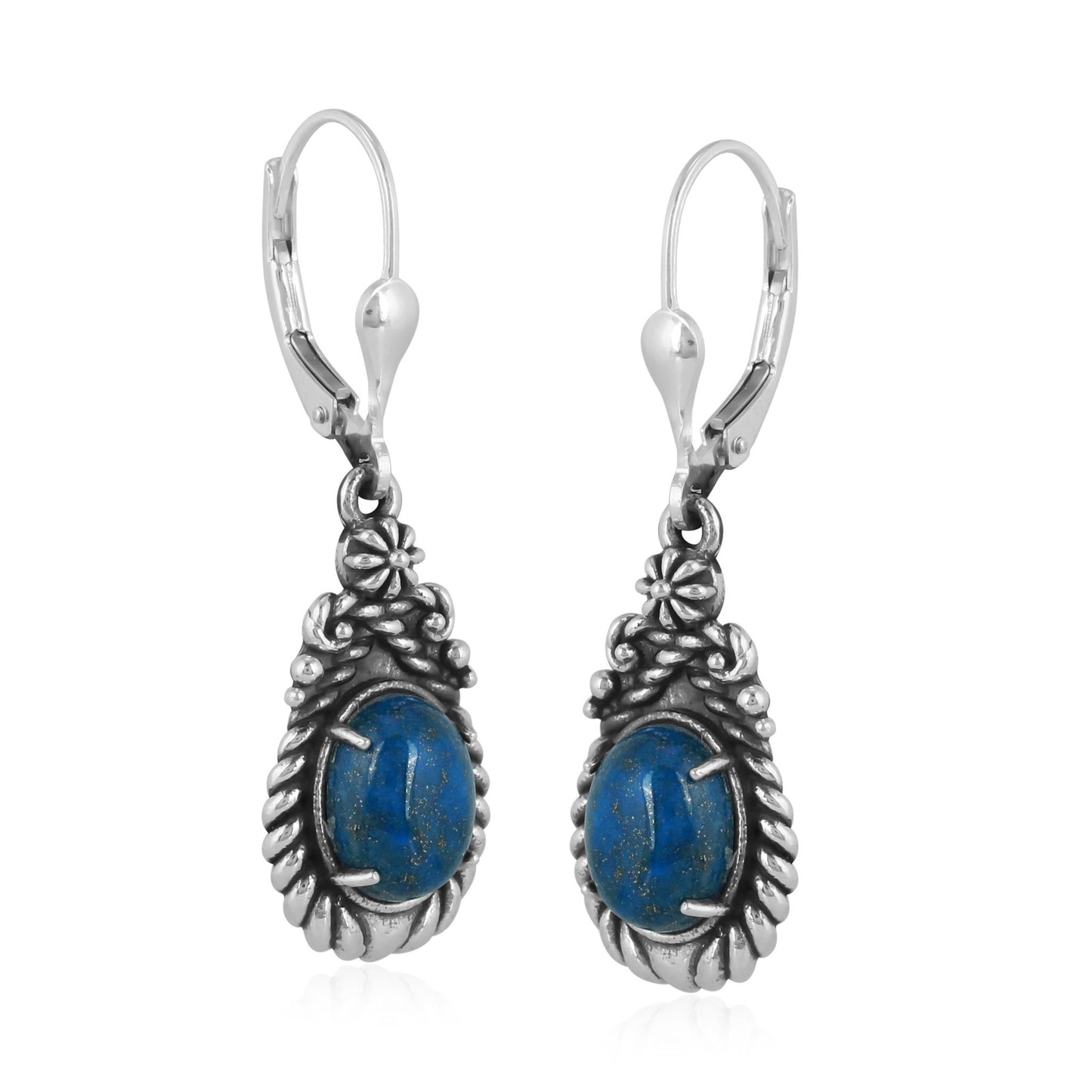 EXCLUSIVELY OURS! Sterling Silver Denim Lapis Rope Design Dangle Earrings