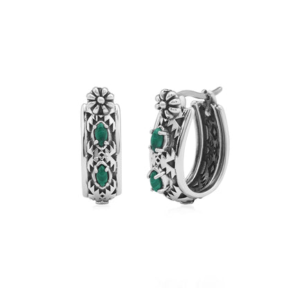 EXCLUSIVELY OURS! Sterling Silver Malachite Marquise Cut Concha Hoop Earrings