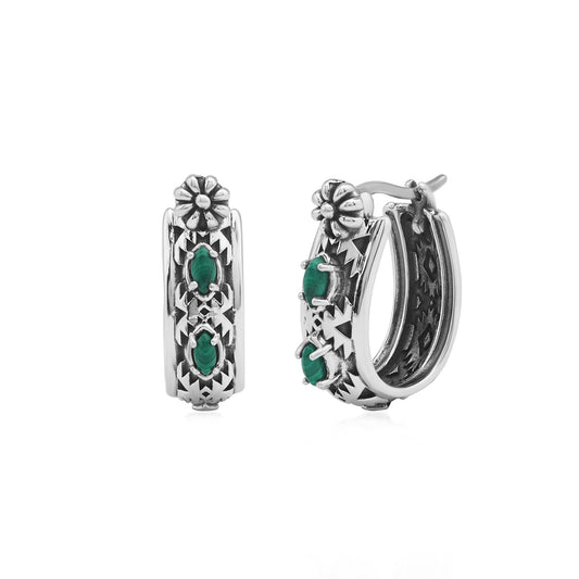 EXCLUSIVELY OURS! Sterling Silver Malachite Marquise Cut Concha Hoop Earrings