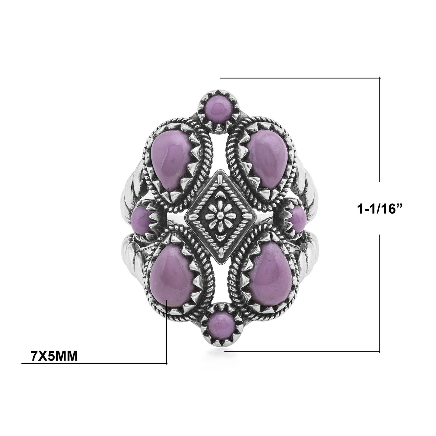 Sterling Silver Phosphosiderite 4 Pear and Round Cut Cluster Ring