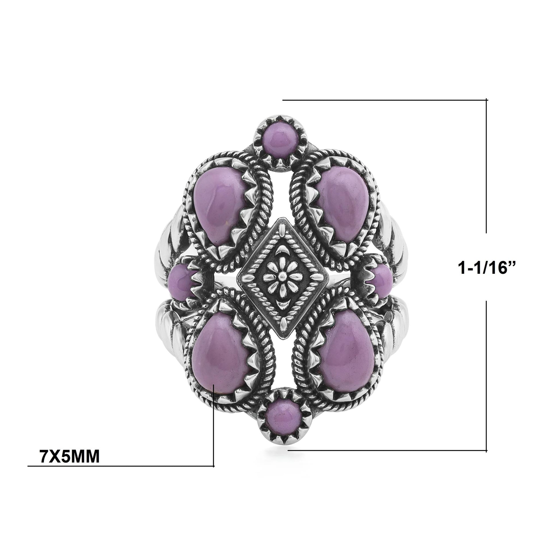 Sterling Silver Phosphosiderite 4 Pear and Round Cut Cluster Ring