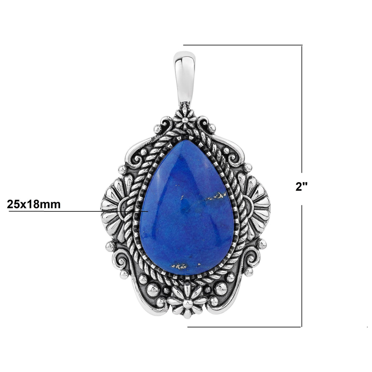 Sterling Silver Lapis Oval Gemstone Concha Pendant Enhancer 
