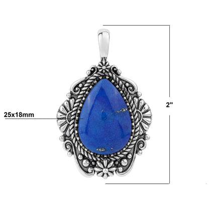 Sterling Silver Lapis Oval Gemstone Concha Pendant Enhancer 