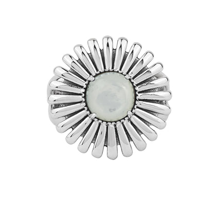 Sterling Silver White Mother of Pearl Concha Ray Ring
