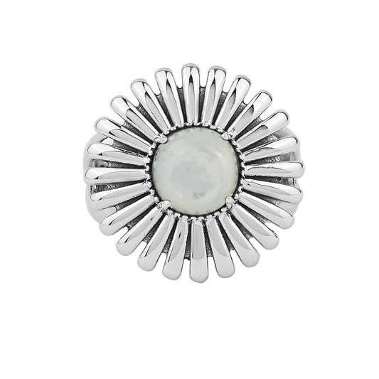  Sterling Silver White Mother of Pearl Concha Ray Ring