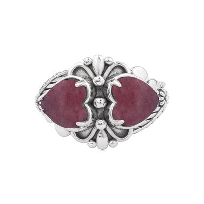 EXCLUSIVELY OURS! Sterling Silver Rhodonite Double Heart Ring, Sizes 5 to 11