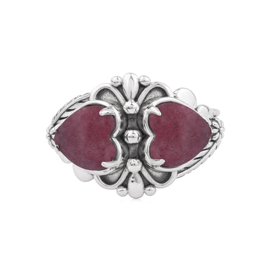 EXCLUSIVELY OURS! Sterling Silver Rhodonite Double Heart Ring, Sizes 5 to 11