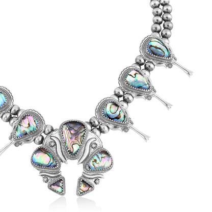 LIMITED EDITION! Sterling Silver Abalone Shell Doublet Large Naja Squash Blossom Necklace