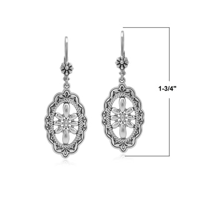 Sterling Silver Oval and Concha Lever Back Earrings