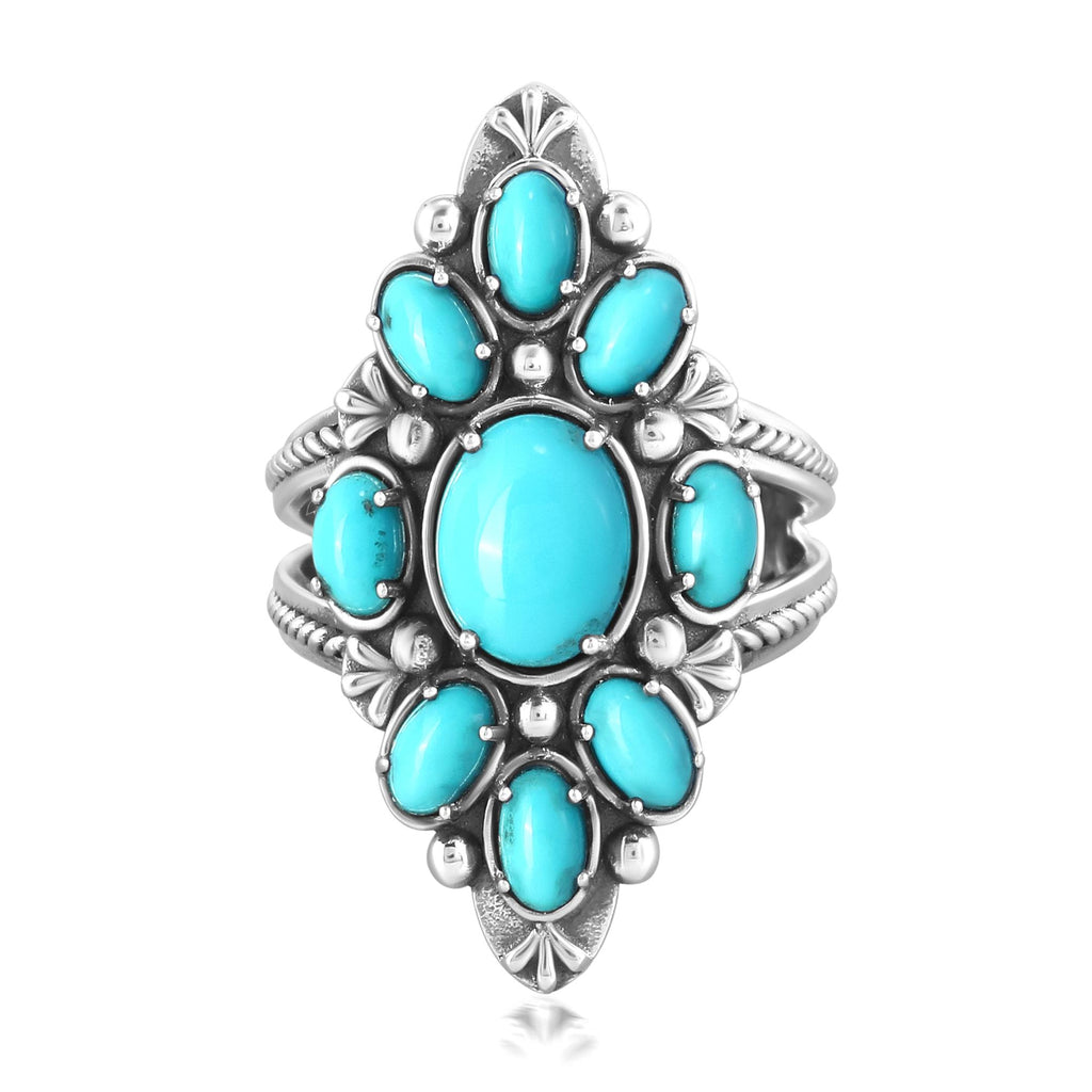 LIMITED EDITION! Sterling Silver Sleeping Beauty Turquoise Santa Fe Cluster Ring, Sizes 5 to 11