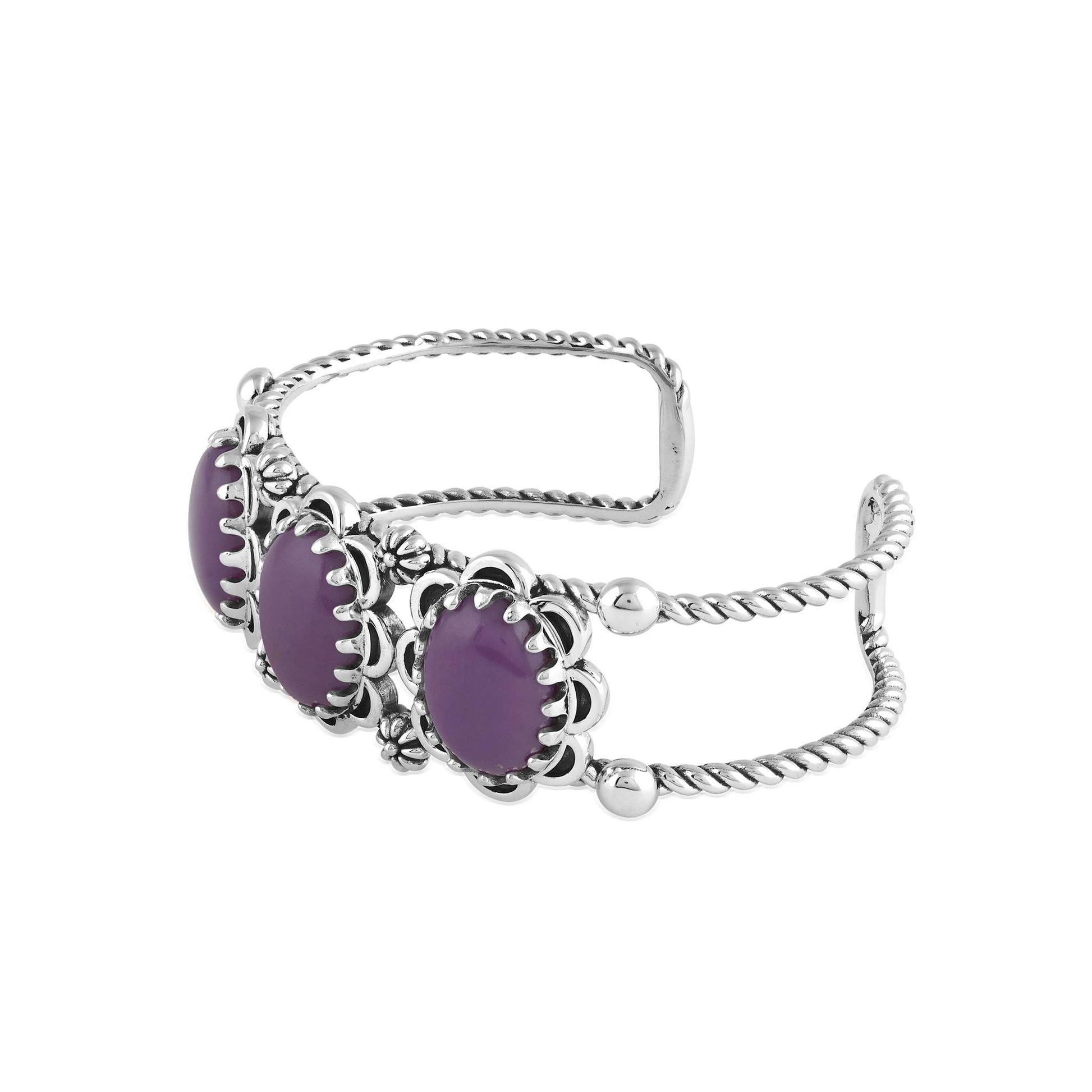 Sterling Silver Phosphosiderite Oval Scallop Concha Cuff Bracelet