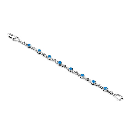 Sterling Silver Denim Lapis Round Beaded Bracelet