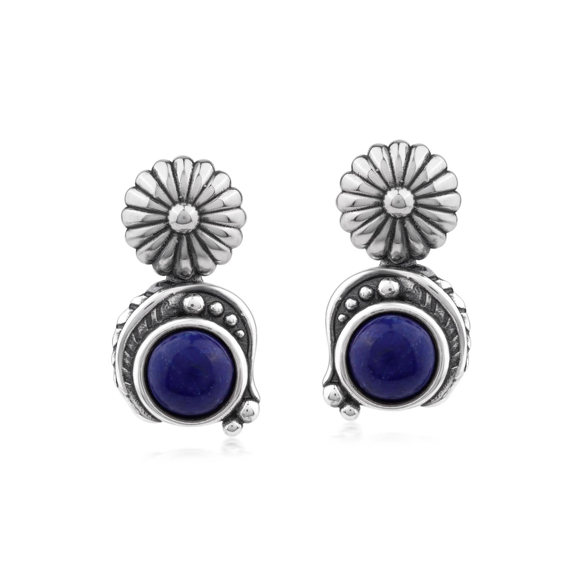 Sterling Silver Lapis Leaf and Concha Gemstone Post Earrings