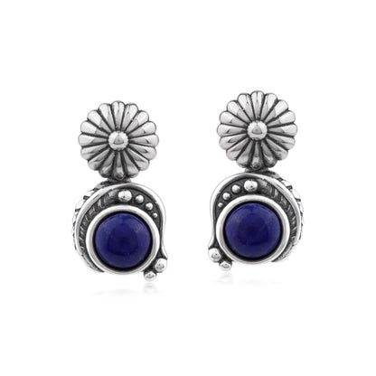 Sterling Silver Lapis Leaf and Concha Gemstone Post Earrings