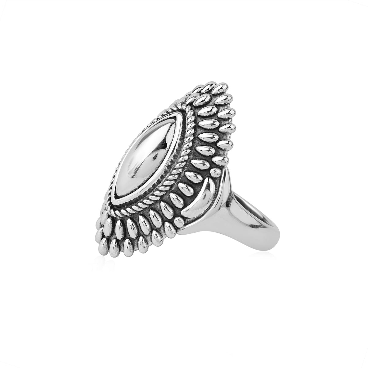Sterling Silver Marquise Rope and Bead Ring