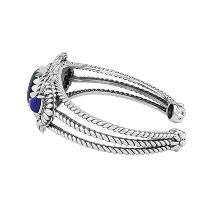 Sterling Silver Azurite and Lapis Oval and Trillion Gemstone Cuff