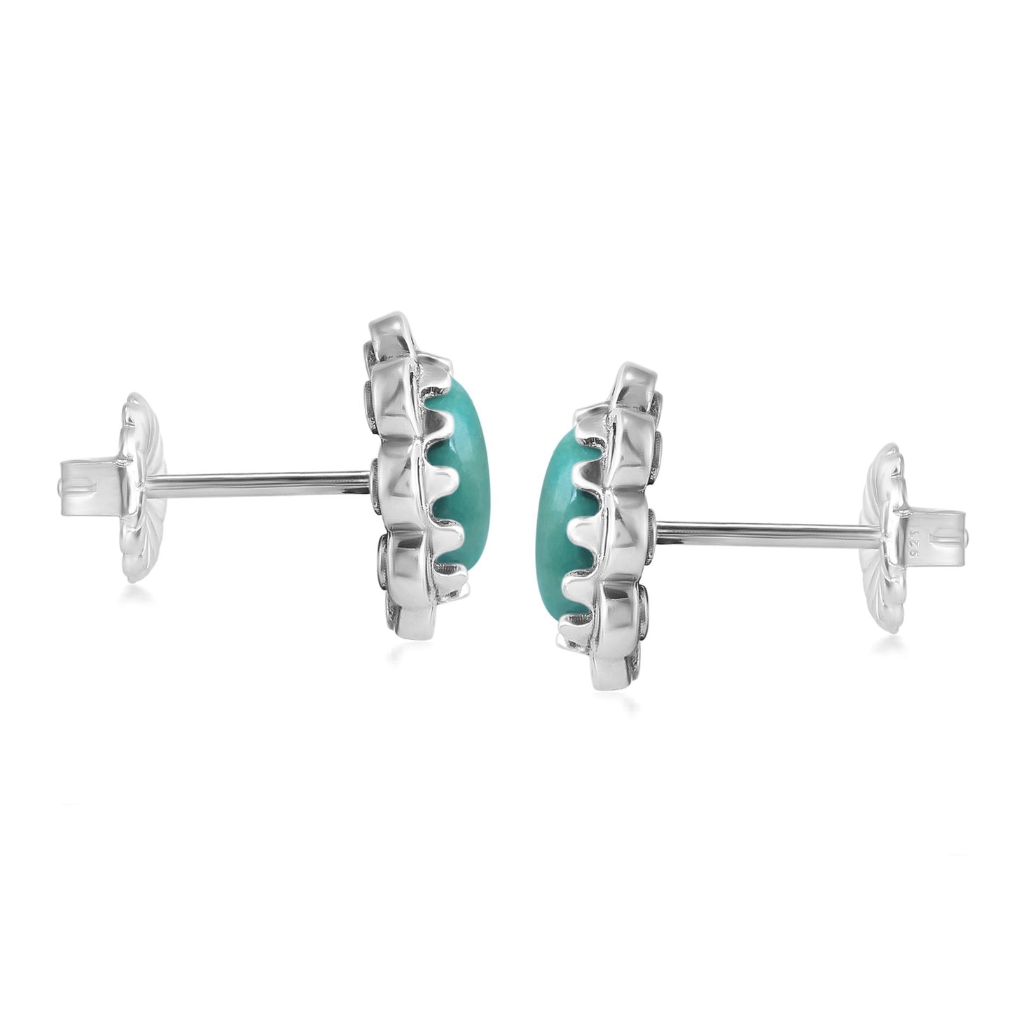 Sterling Silver Green Turquoise Concha Flower Stud Earrings