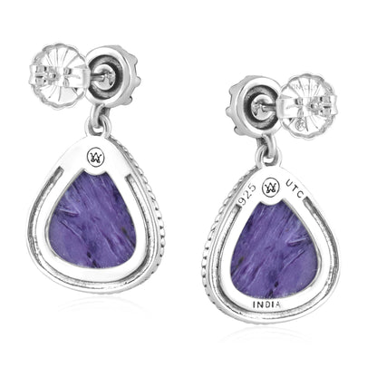 Sterling Silver Charoite Trillion Cut Post Earrings