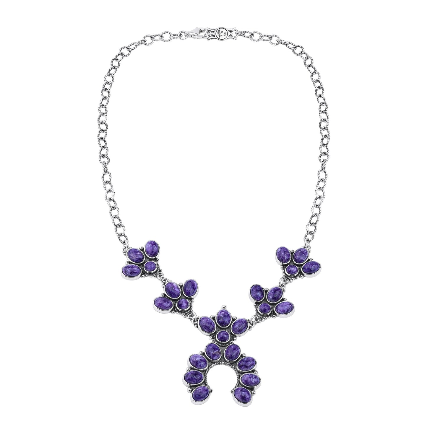 LIMITED EDITION! Sterling Silver Charoite Cluster Naja Necklace, 18 Inches