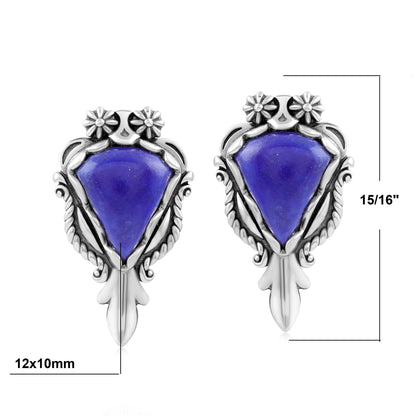 Sterling Silver Lapis Pear Gemstone Squash Blossom Earrings 