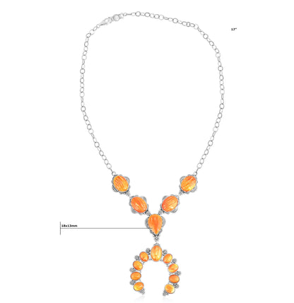 Sterling Silver Orange Spiny Oyster V-Shaped Naja Necklace
