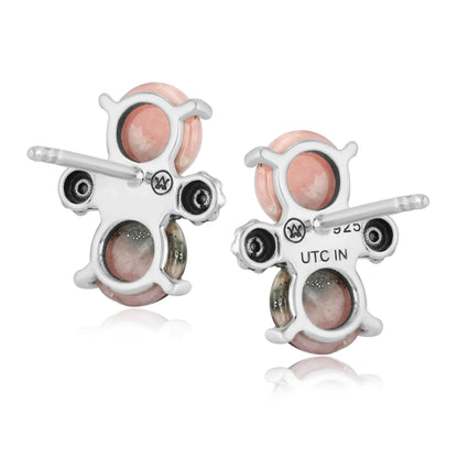 Sterling Silver Round Rhodochrosite Concha Stud Earrings 