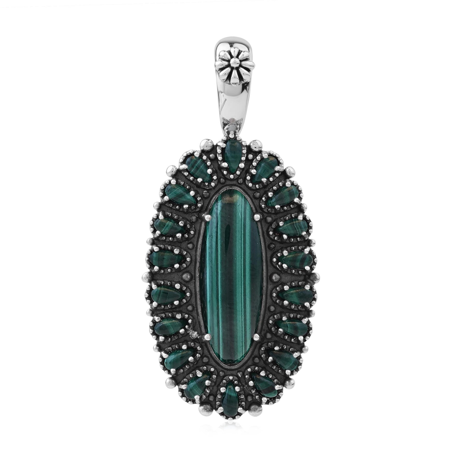  Sterling Silver Malachite Petit Point Gemstone Cluster Pendant Enhancer
