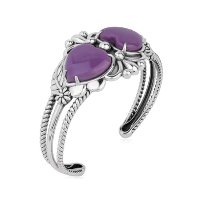 EXCLUSIVELY OURS! Sterling Silver Phosphosiderite Double Heart Cuff Bracelet, Sizes Small to Large