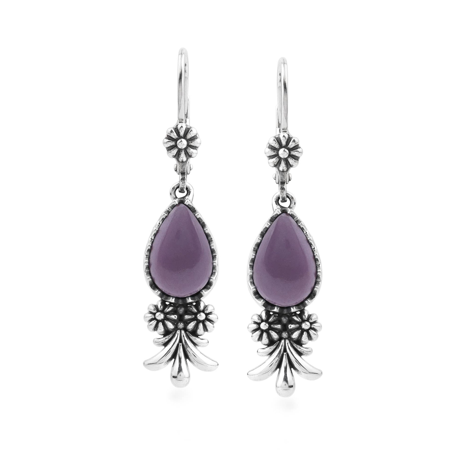 Sterling Silver Phosphosiderite Teardrop Concha Squash Blossom Dangle Earrings