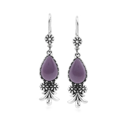 Sterling Silver Phosphosiderite Teardrop Concha Squash Blossom Dangle Earrings