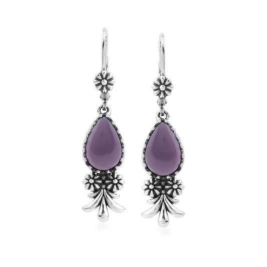 Sterling Silver Phosphosiderite Teardrop Concha Squash Blossom Dangle Earrings