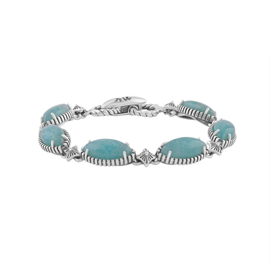 Sterling Silver Amazonite Marquise Cut Link Bracelet