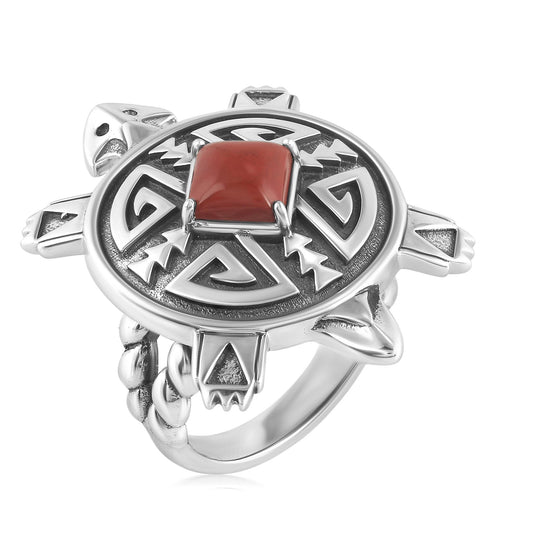 Sterling Silver Red Jasper Fritz Casuse Split Shank Turtle Ring