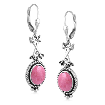 Sterling Silver Rhodonite Crossed Arrow Drop and Dangle Earrings